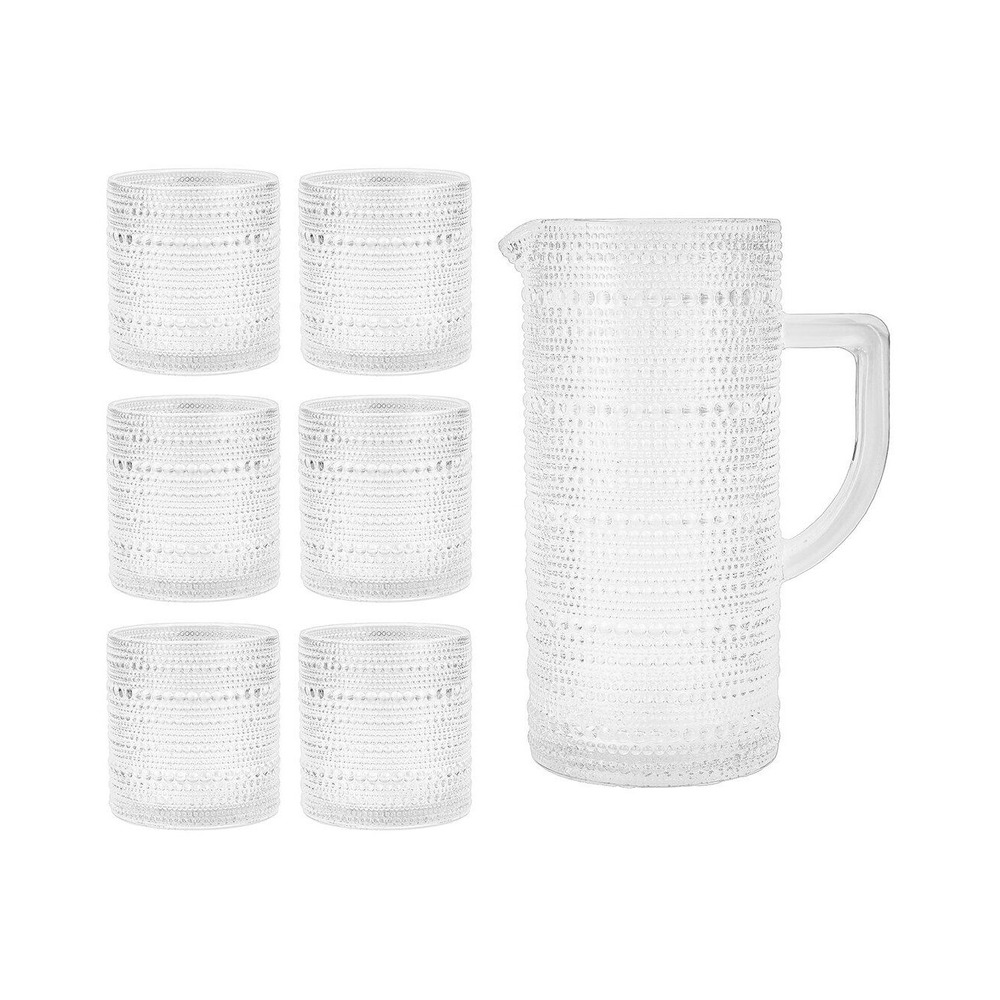Fortessa Jupiter Clear Glass Pitcher and 6 DOF Glasses Set 7 Piece Beverage Set